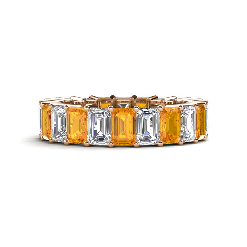 Kerry 6x4 mm Emerald Cut Citrine and Diamond Side Gallery Work Eternity Band 