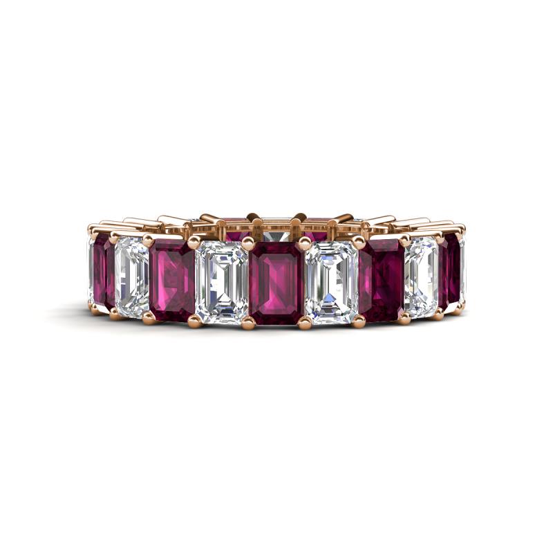 Kerry 6x4 mm Emerald Cut Rhodolite Garnet and Diamond Side Gallery Work Eternity Band 