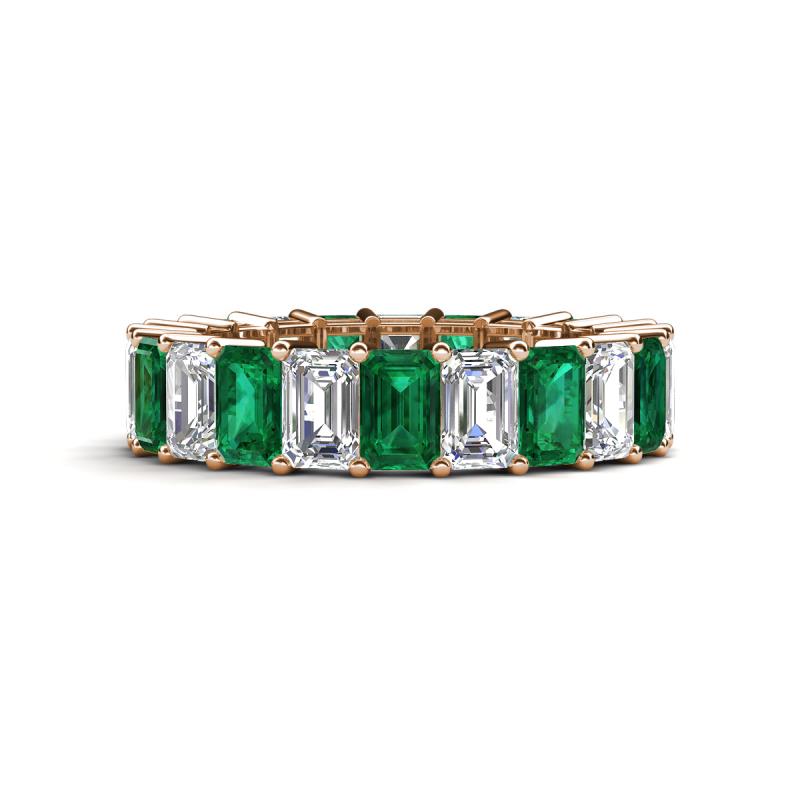 Kerry 6x4 mm Emerald Cut Emerald and Diamond Side Gallery Work Eternity Band 
