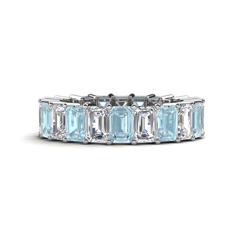 Kerry 6x4 mm Emerald Cut Aquamarine and Diamond Side Gallery Work Eternity Band 