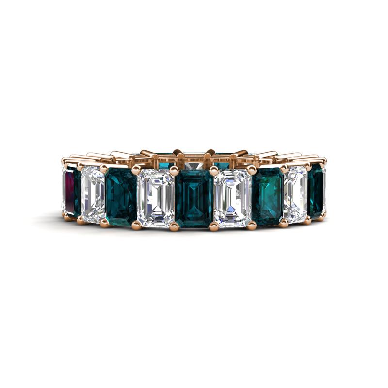 Kerry 6x4 mm Emerald Cut London Blue Topaz and Diamond Side Gallery Work Eternity Band 