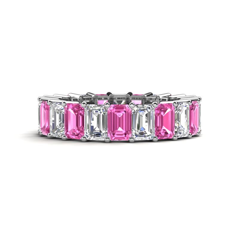Kerry 6x4 mm Emerald Cut Pink Sapphire and Diamond Side Gallery Work Eternity Band 