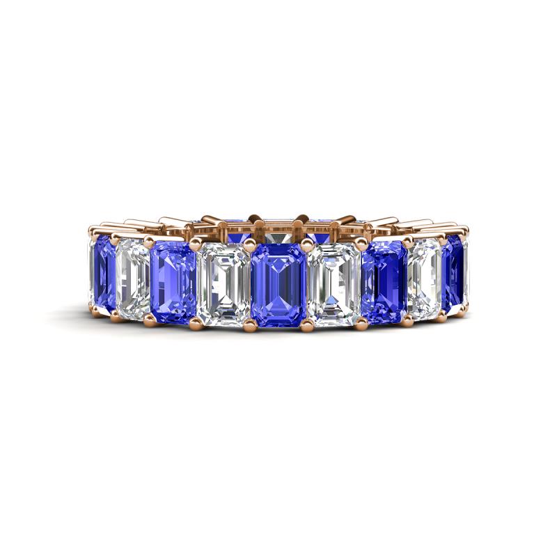 Kerry 6x4 mm Emerald Cut Tanzanite and Diamond Side Gallery Work Eternity Band 