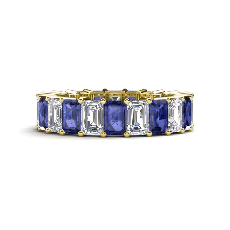 Kerry 6x4 mm Emerald Cut Iolite and Diamond Side Gallery Work Eternity Band 