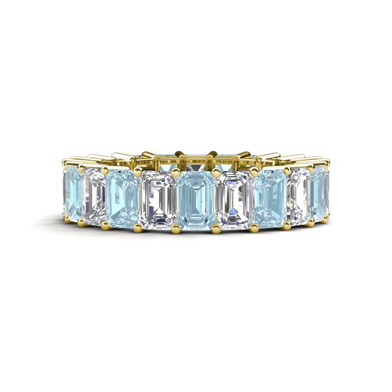 Kerry 6x4 mm Emerald Cut Aquamarine and Diamond Side Gallery Work Eternity Band 