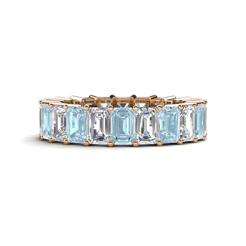 Kerry 6x4 mm Emerald Cut Aquamarine and Diamond Side Gallery Work Eternity Band 