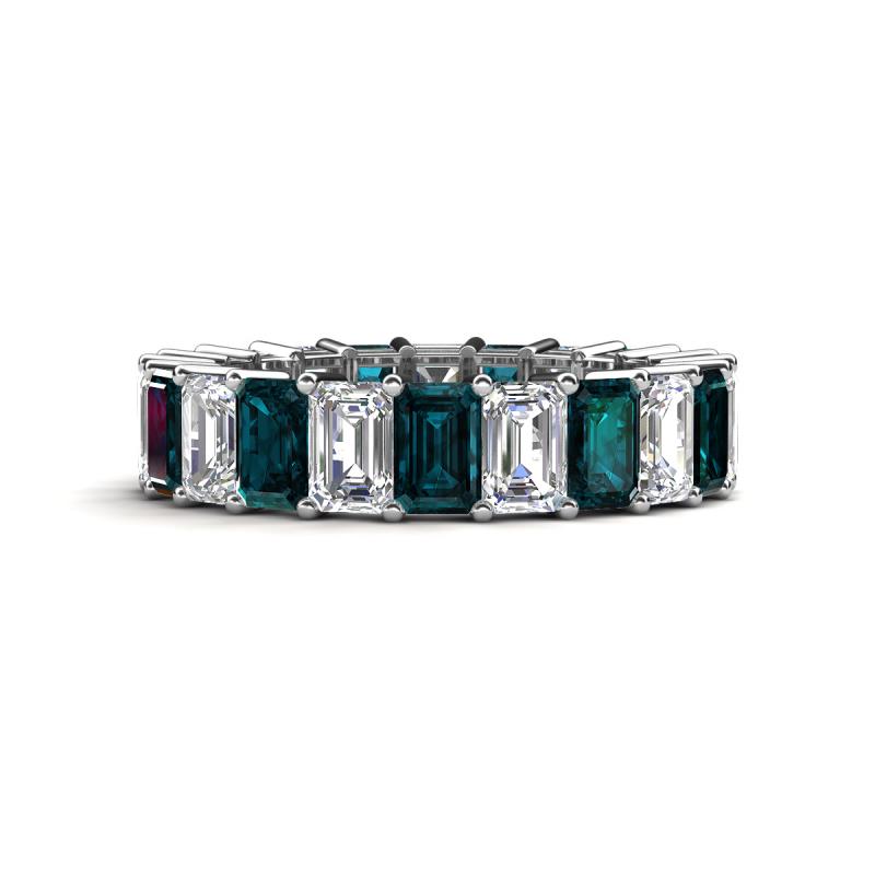 Kerry 6x4 mm Emerald Cut London Blue Topaz and Diamond Side Gallery Work Eternity Band 