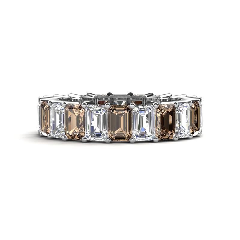 Kerry 6x4 mm Emerald Cut Smoky Quartz and Diamond Side Gallery Work Eternity Band 
