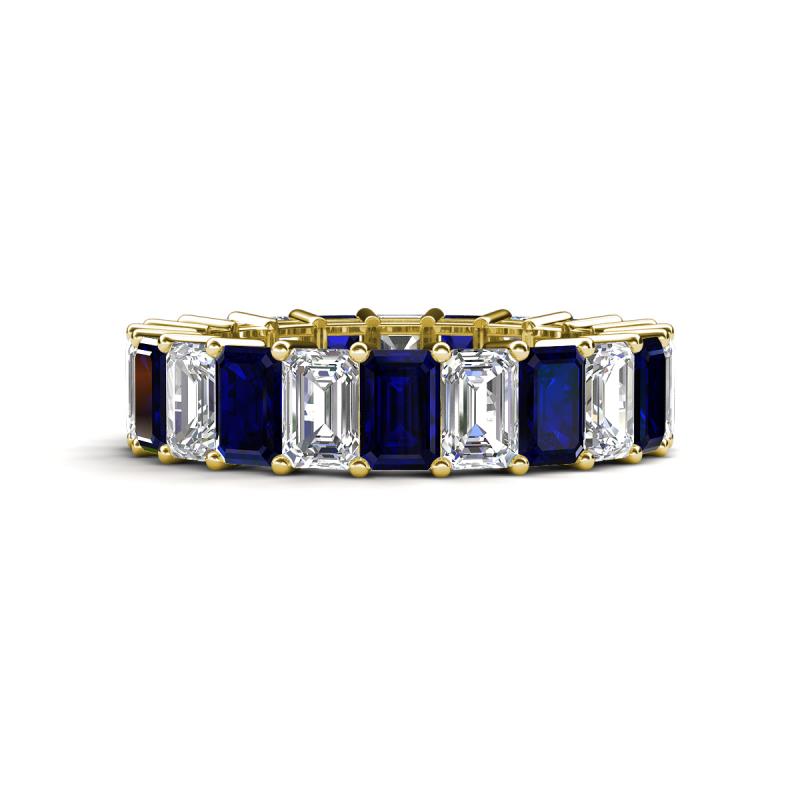 Kerry 6x4 mm Emerald Cut Blue Sapphire and Lab Grown Diamond Side Gallery Work Eternity Band 