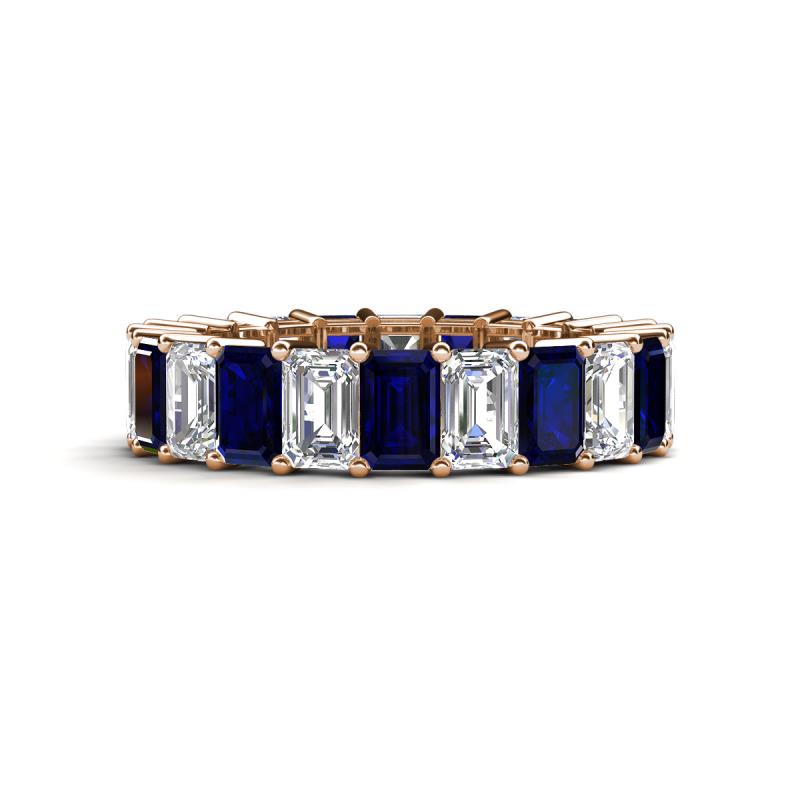 Kerry 6x4 mm Emerald Cut Blue Sapphire and Lab Grown Diamond Side Gallery Work Eternity Band 