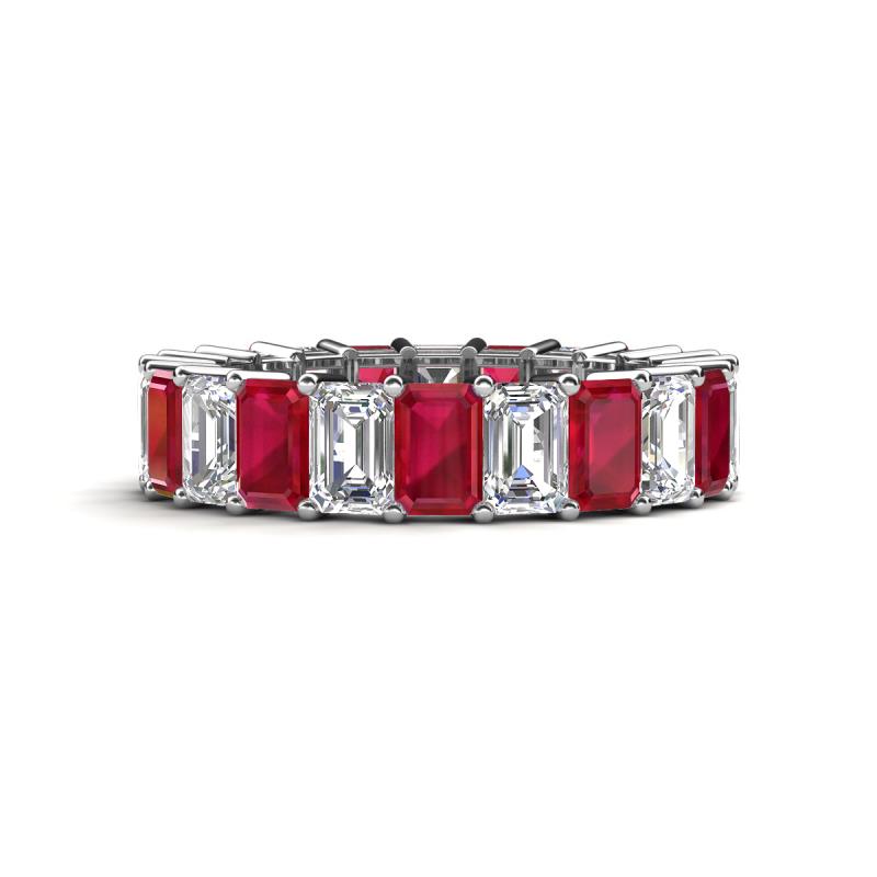 Kerry 6x4 mm Emerald Cut Ruby and Lab Grown Diamond Side Gallery Work Eternity Band 