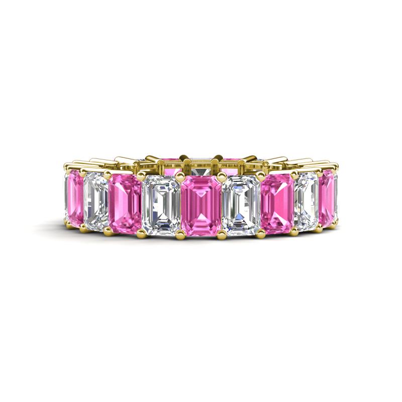 Kerry 6x4 mm Emerald Cut Pink Sapphire and Lab Grown Diamond Side Gallery Work Eternity Band 