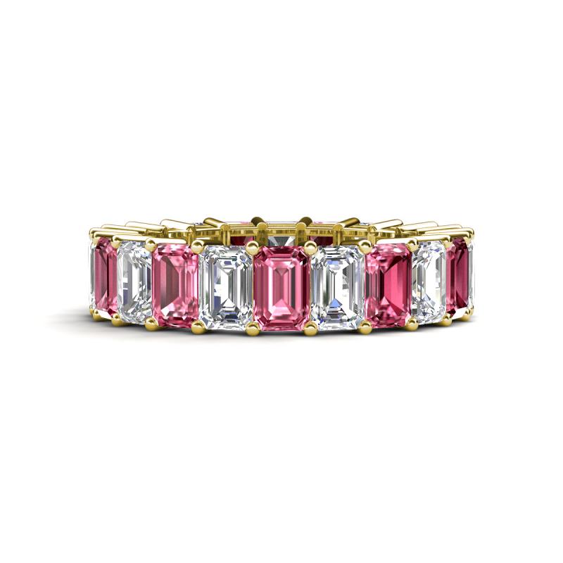 Kerry 6x4 mm Emerald Cut Pink Tourmaline and Lab Grown Diamond Side Gallery Work Eternity Band 