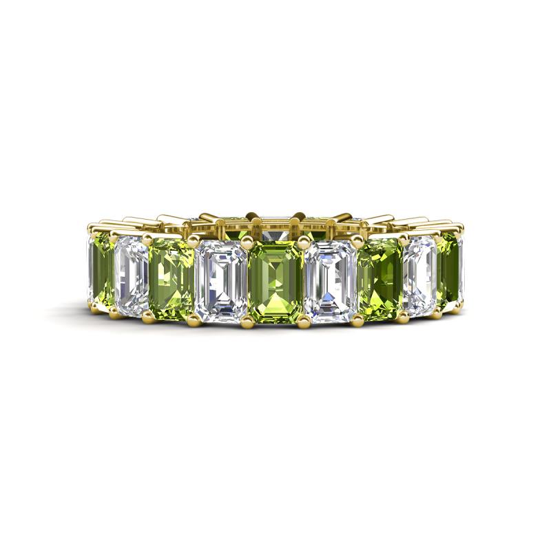 Kerry 6x4 mm Emerald Cut Peridot and Lab Grown Diamond Side Gallery Work Eternity Band 