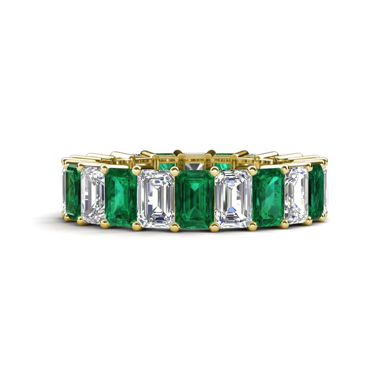 Kerry 6x4 mm Emerald Cut Emerald and Lab Grown Diamond Side Gallery Work Eternity Band 