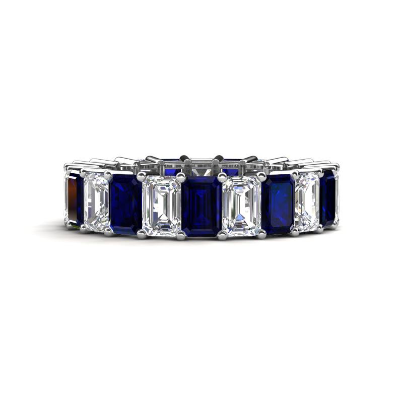 Kerry 6x4 mm Emerald Cut Blue Sapphire and Lab Grown Diamond Side Gallery Work Eternity Band 
