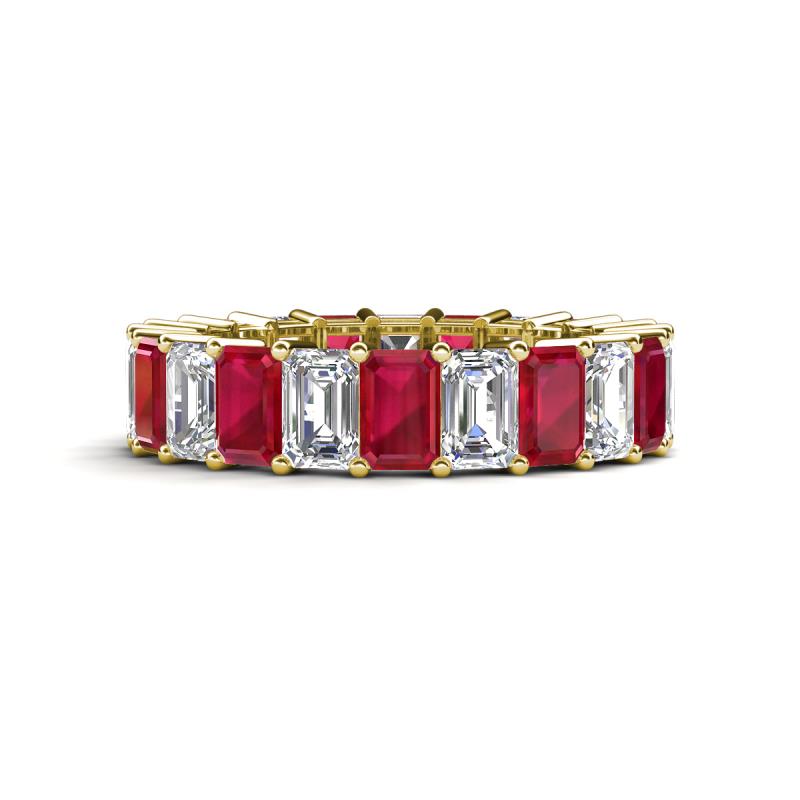 Kerry 6x4 mm Emerald Cut Ruby and Lab Grown Diamond Side Gallery Work Eternity Band 