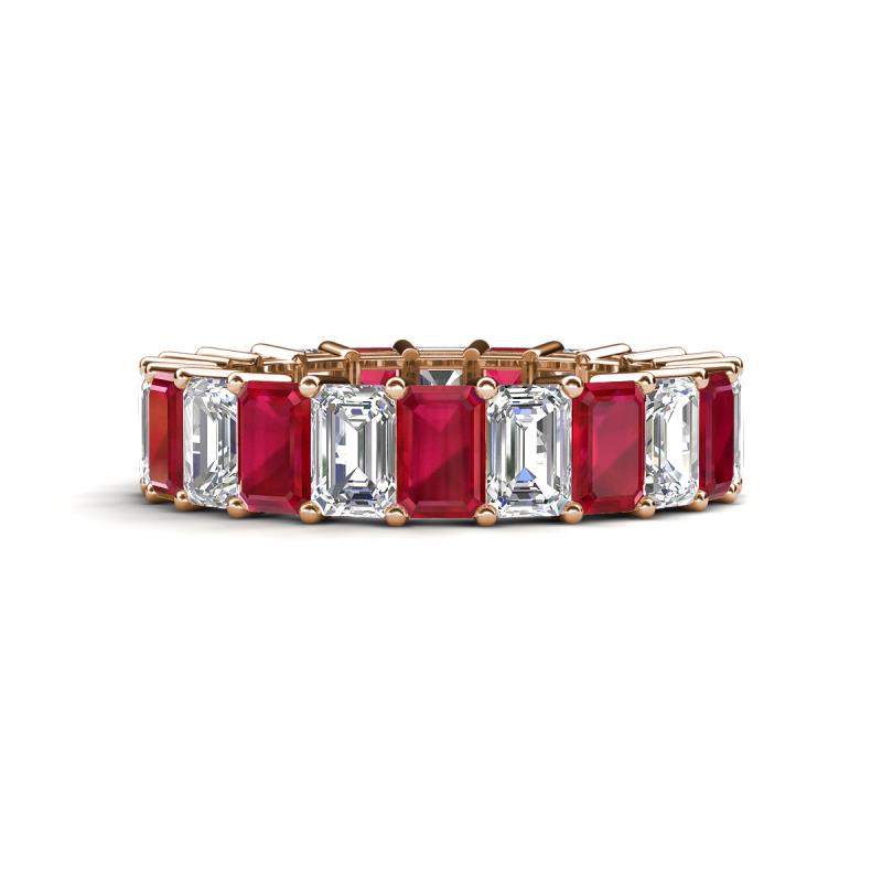 Kerry 6x4 mm Emerald Cut Ruby and Lab Grown Diamond Side Gallery Work Eternity Band 