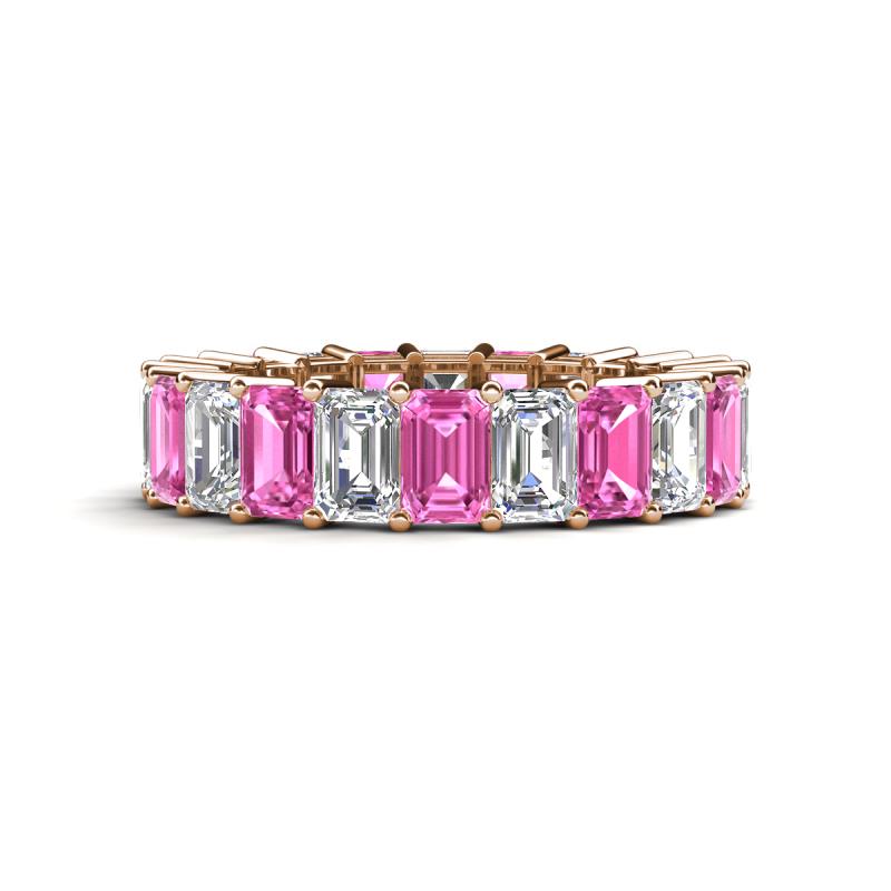 Kerry 6x4 mm Emerald Cut Pink Sapphire and Lab Grown Diamond Side Gallery Work Eternity Band 
