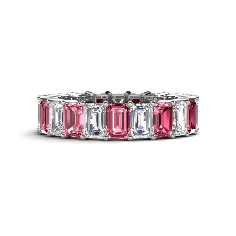 Kerry 6x4 mm Emerald Cut Pink Tourmaline and Lab Grown Diamond Side Gallery Work Eternity Band 