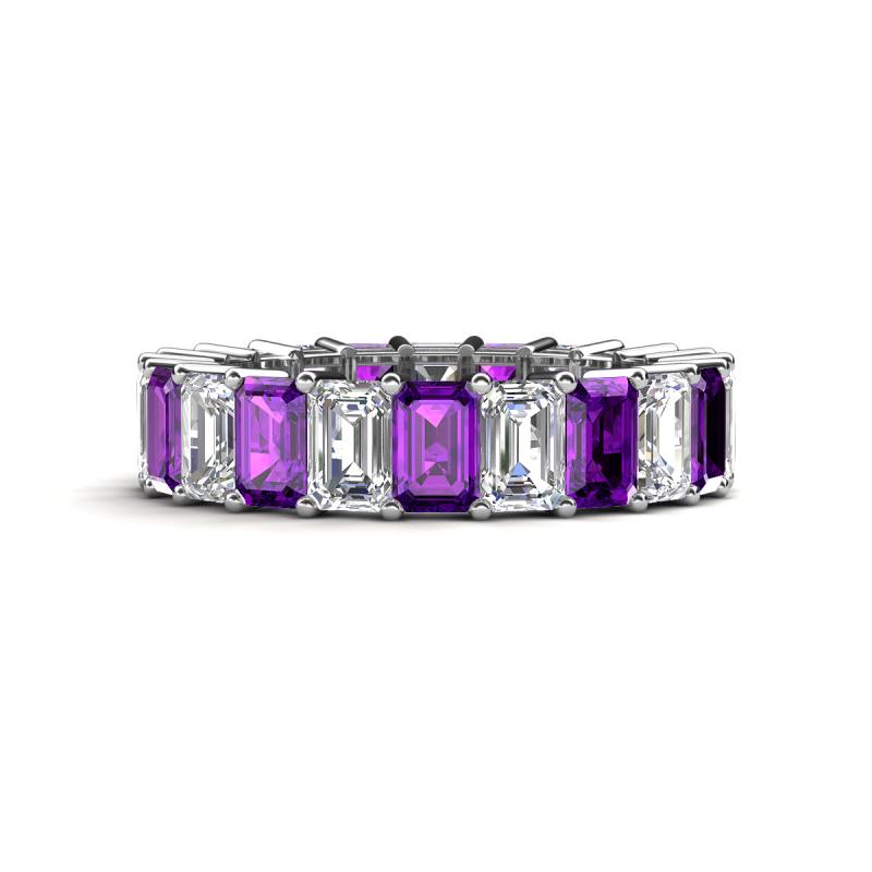 Kerry 6x4 mm Emerald Cut Amethyst and Lab Grown Diamond Side Gallery Work Eternity Band 