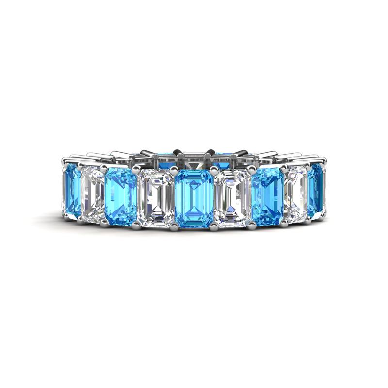 Kerry 6x4 mm Emerald Cut Blue Topaz and Lab Grown Diamond Side Gallery Work Eternity Band 