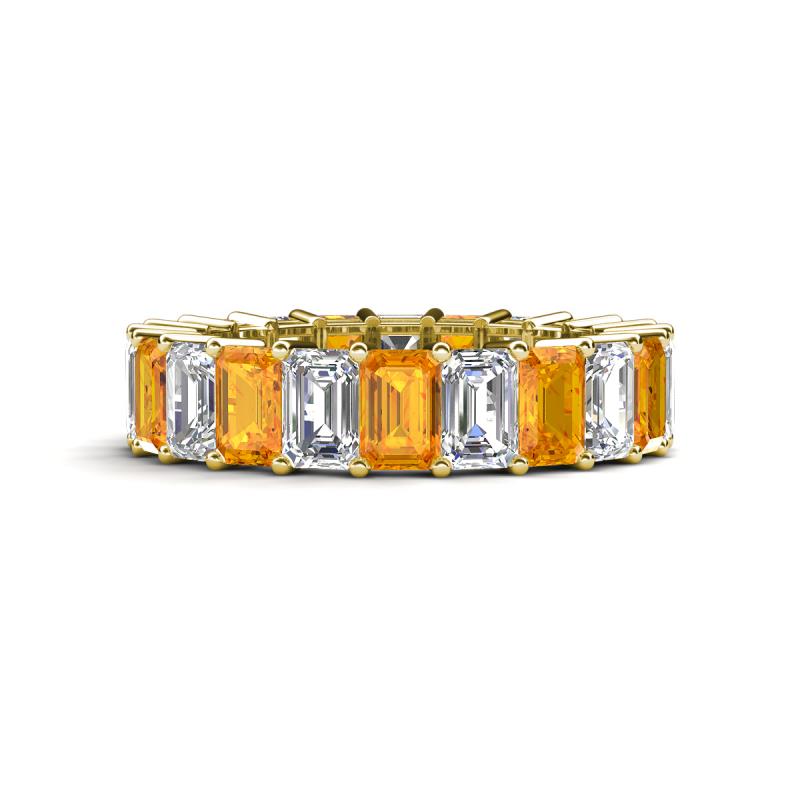 Kerry 6x4 mm Emerald Cut Citrine and Lab Grown Diamond Side Gallery Work Eternity Band 