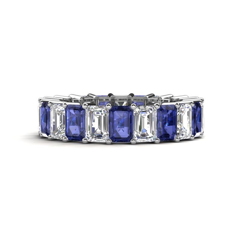 Kerry 6x4 mm Emerald Cut Iolite and Lab Grown Diamond Side Gallery Work Eternity Band 