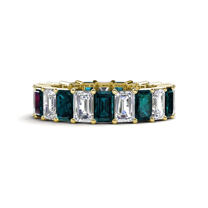 Kerry 6x4 mm Emerald Cut London Blue Topaz and Lab Grown Diamond Side Gallery Work Eternity Band 