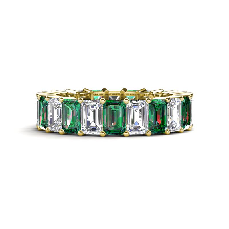 Kerry 6x4 mm Emerald Cut Lab Grown Diamond and Lab Created Alexandrite Side Gallery Work Eternity Band 