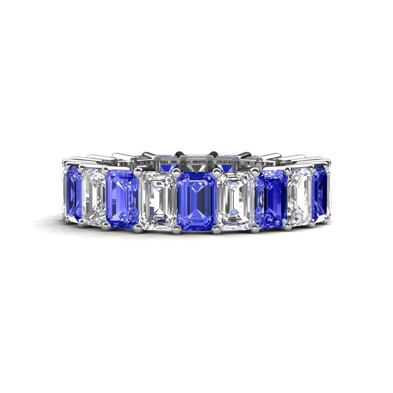Kerry 6x4 mm Emerald Cut Tanzanite and Lab Grown Diamond Side Gallery Work Eternity Band 
