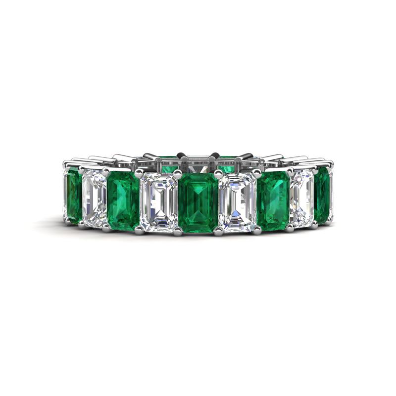 Kerry 6x4 mm Emerald Cut Emerald and Lab Grown Diamond Side Gallery Work Eternity Band 