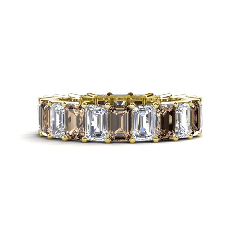 Kerry 6x4 mm Emerald Cut Smoky Quartz and Lab Grown Diamond Side Gallery Work Eternity Band 