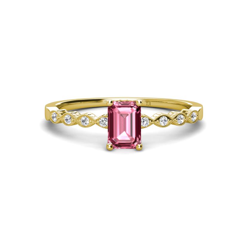 Amaira 7x5 mm Emerald Cut Pink Tourmaline and Round Diamond Engagement Ring  