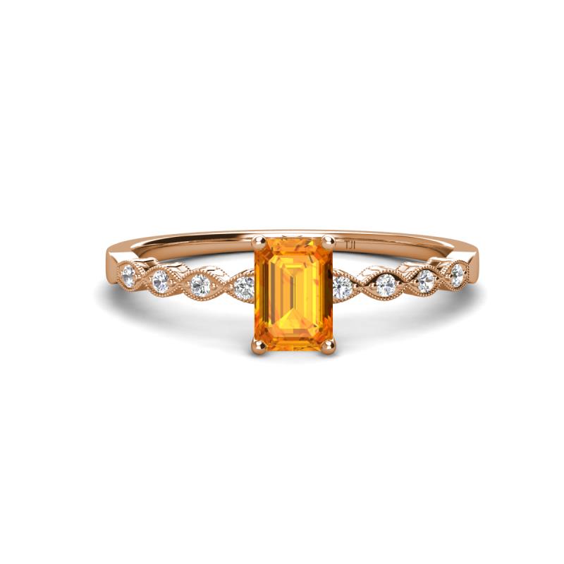 Amaira 7x5 mm Emerald Cut Citrine and Round Diamond Engagement Ring  