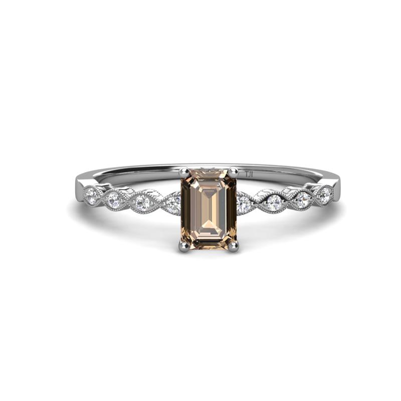 Amaira 7x5 mm Emerald Cut Smoky Quartz and Round Diamond Engagement Ring  