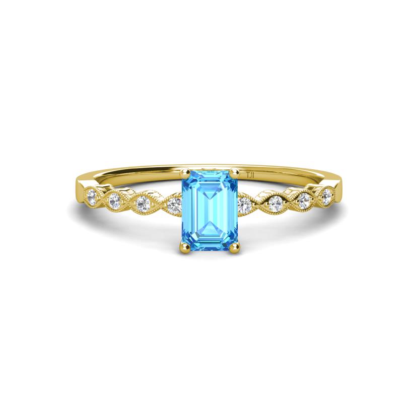 Amaira 7x5 mm Emerald Cut Blue Topaz and Round Diamond Engagement Ring  