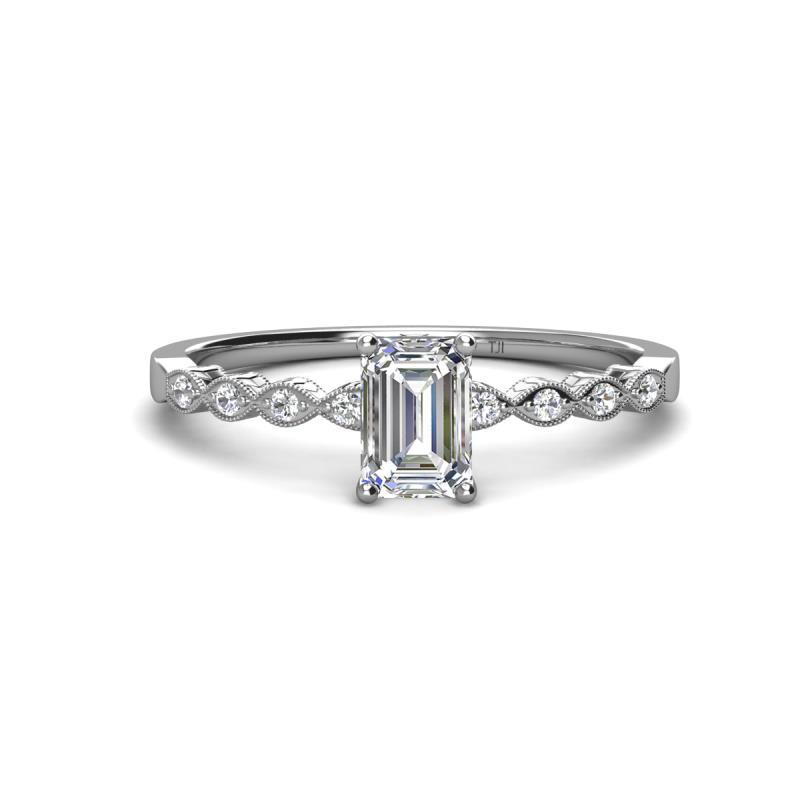 Amaira 7x5 mm Emerald Cut Lab Grown Diamond and Round Diamond Engagement Ring  
