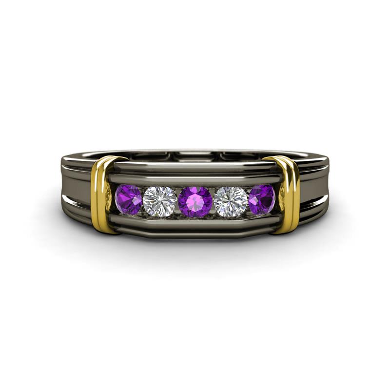 Kevin 3.00 mm Round Diamond and Amethyst 5 Stone Men Wedding Ring 