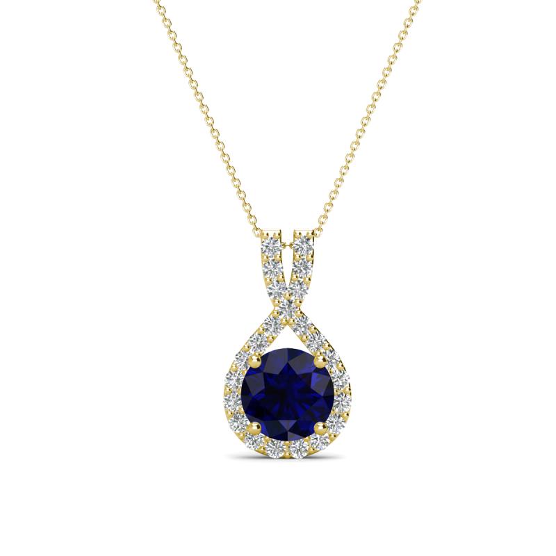 Keily 6.00 mm Round Blue Sapphire and Diamond Halo Pendant 