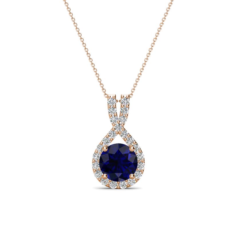Keily 6.00 mm Round Blue Sapphire and Diamond Halo Pendant 