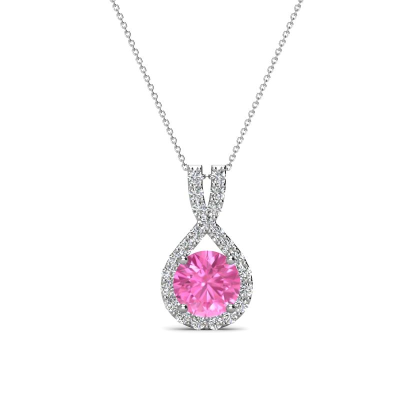 Keily 6.00 mm Round Lab Created Pink Sapphire and Diamond Halo Pendant 