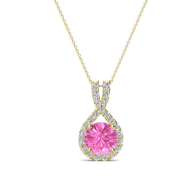 Keily 6.00 mm Round Lab Created Pink Sapphire and Diamond Halo Pendant 