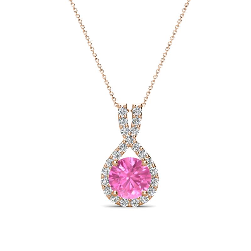 Keily 6.00 mm Round Lab Created Pink Sapphire and Diamond Halo Pendant 
