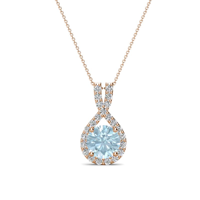Keily 6.00 mm Round Aquamarine and Diamond Halo Pendant 