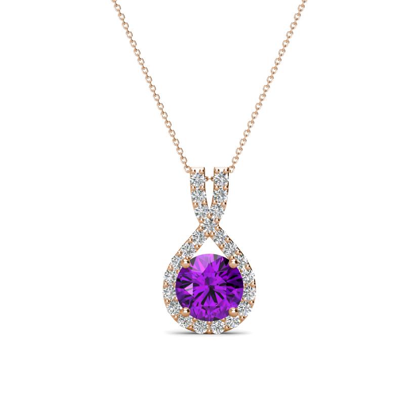 Keily 6.00 mm Round Amethyst and Diamond Halo Pendant 