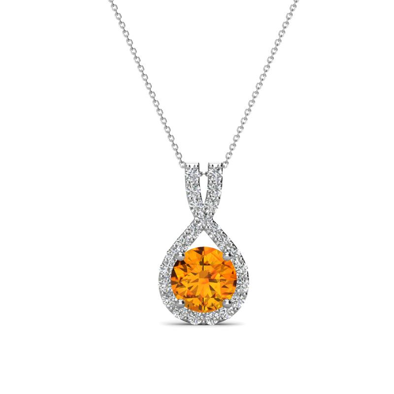 Keily 6.00 mm Round Citrine and Diamond Halo Pendant 