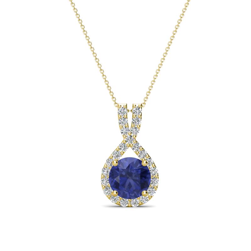 Keily 6.00 mm Round Iolite and Diamond Halo Pendant 