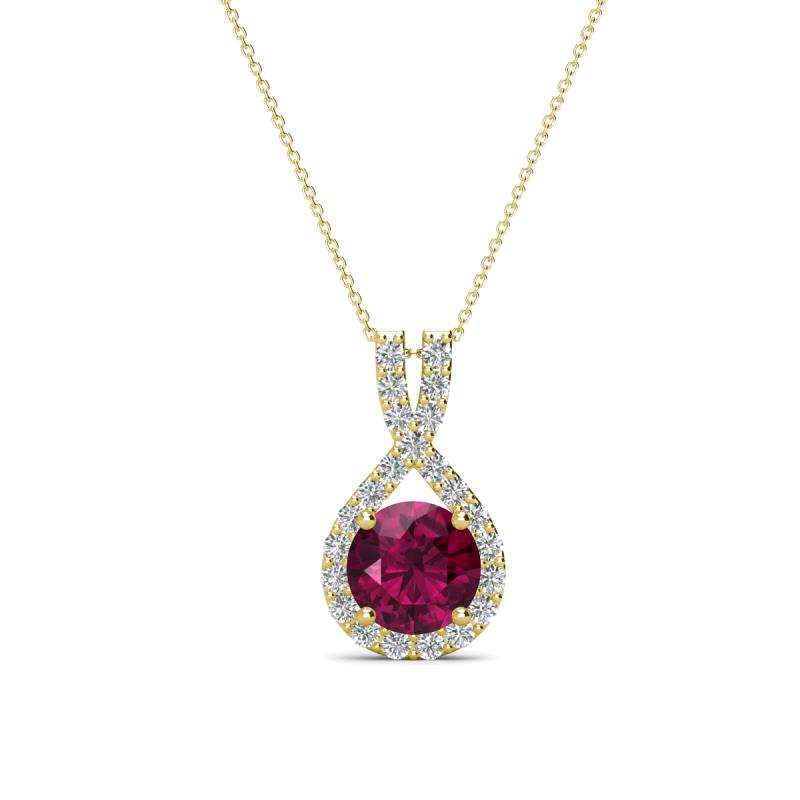 Keily 6.00 mm Round Rhodolite Garnet and Diamond Halo Pendant 