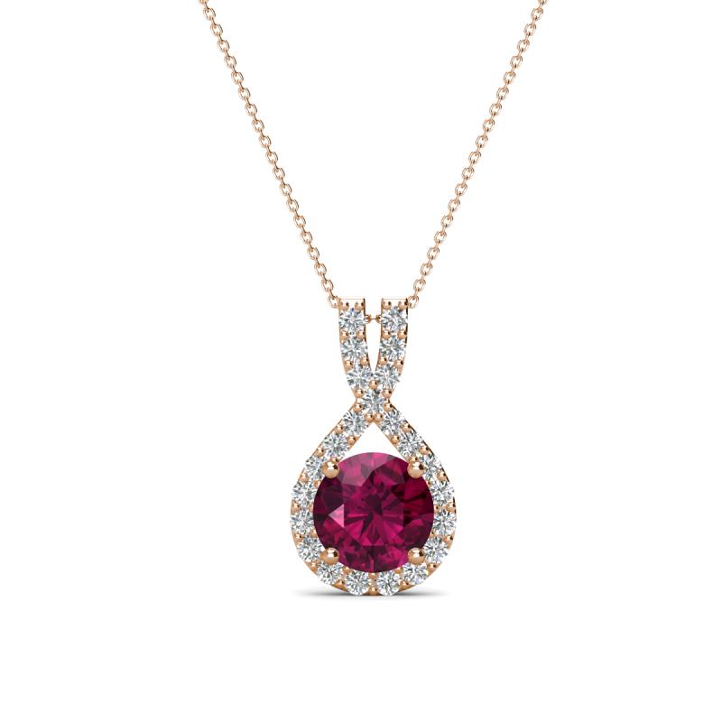 Keily 6.00 mm Round Rhodolite Garnet and Diamond Halo Pendant 